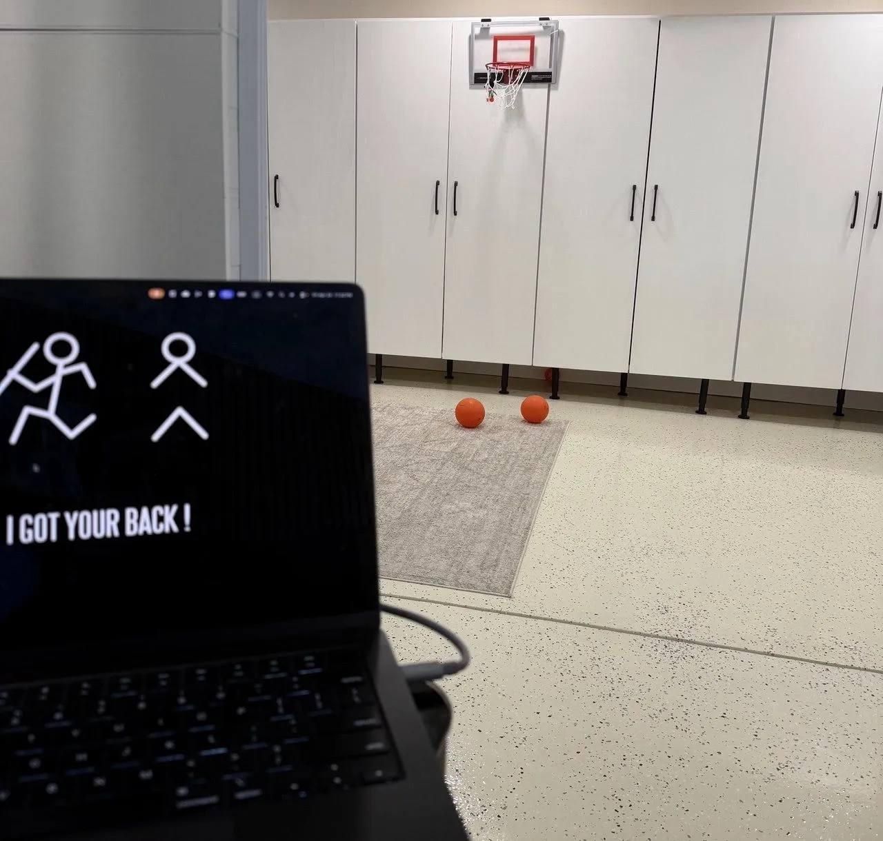 A miniature basketball hoop used to create quick rewards during slow work